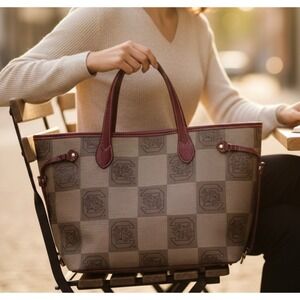 Sandol South Carolina Gamecocks Tote Bag Maroon Checkered Logo Handbag 15x10 NWT